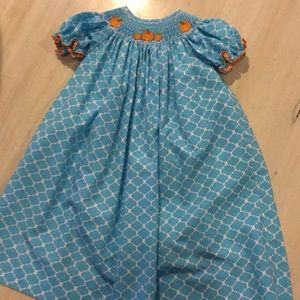 Girls Fall Pumpkin Smocked Dress - Size 3T